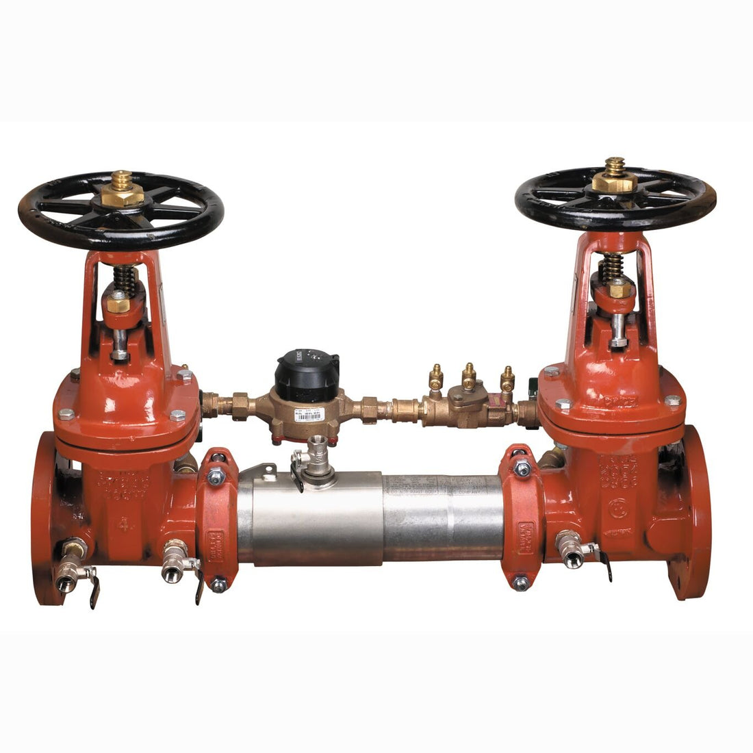 Ames C300-OSY-GPM 8" stainless steel double check detector assembly with OS&Y gate valves and bypass meter